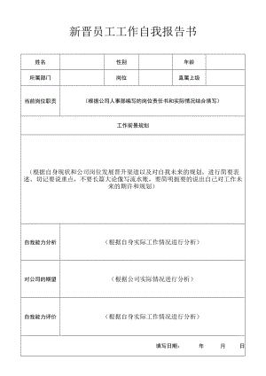 新晋员工工作自我报告书.docx