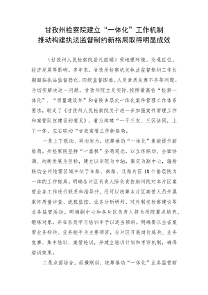 甘孜州检察院建立“一体化”工作机制推动构建执法监督制约新格局取得明显成效.docx
