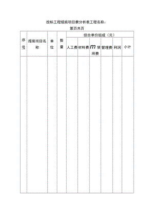 投标工程措施项目费分析表.docx