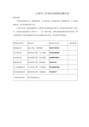 心理学工作岗位优势特征测评表.docx