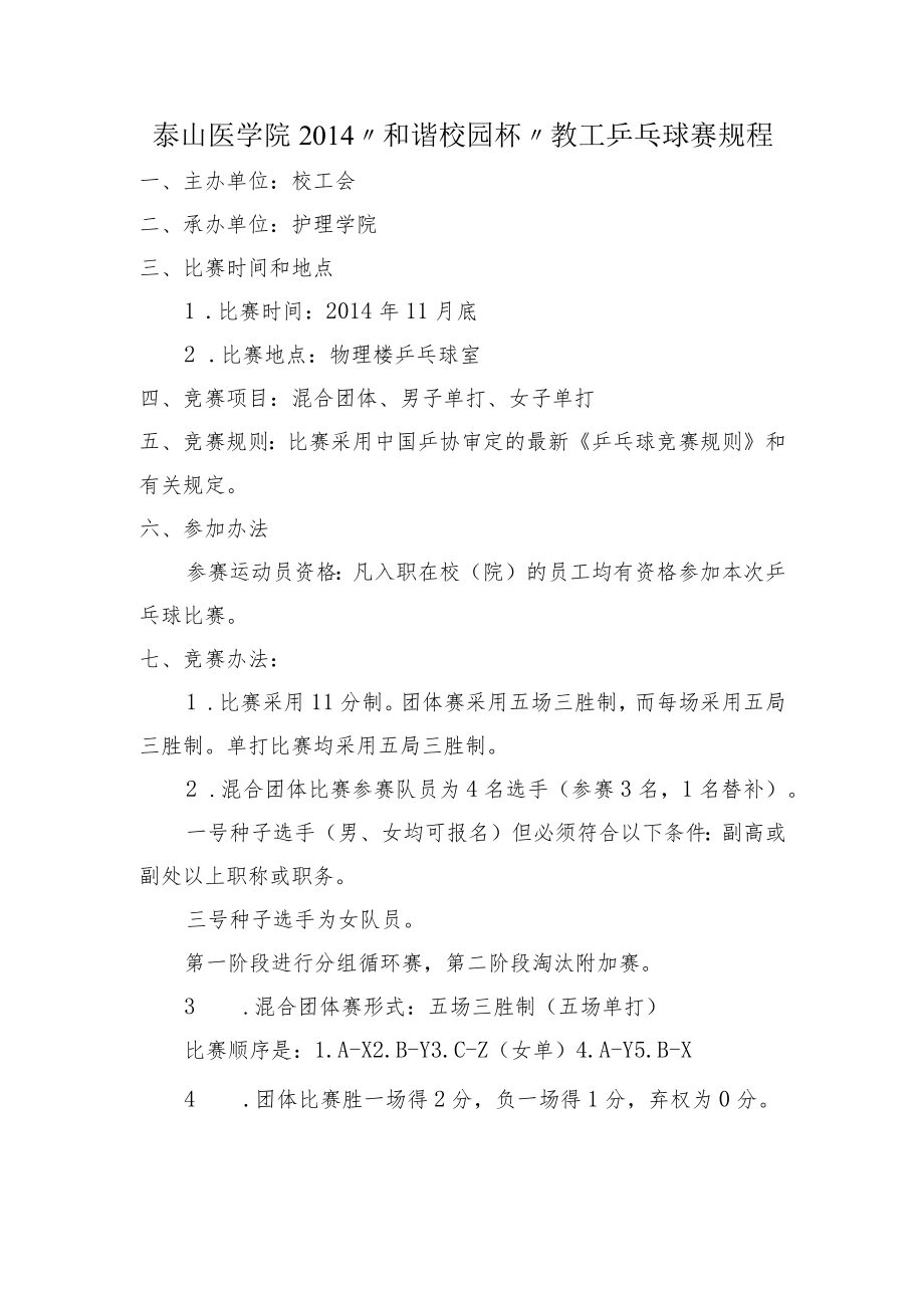 泰山医学院2014“和谐校园杯”教工乒乓球赛规程.docx_第1页