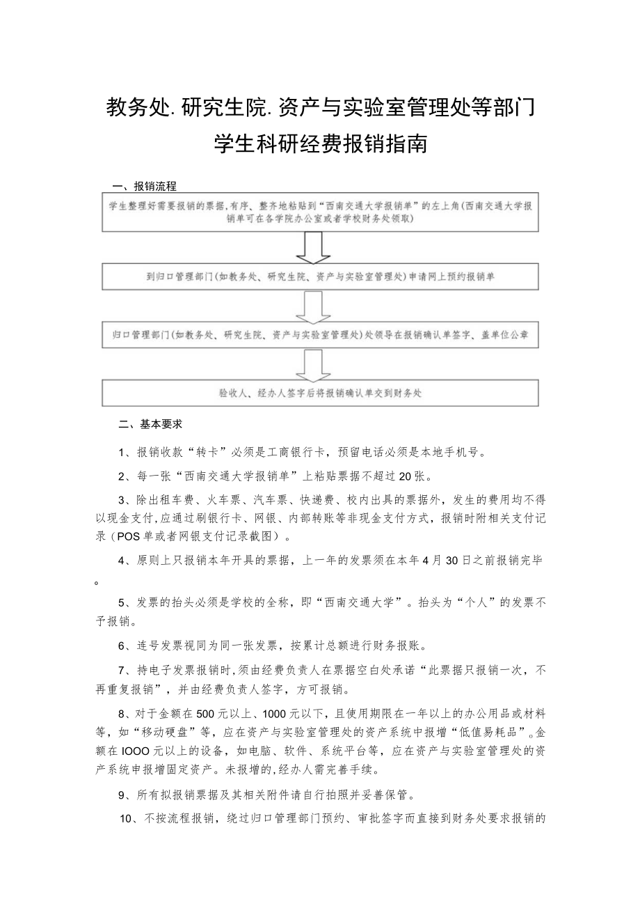 教务处研究生院资产与实验室管理处等部门学生科研经费报销指南.docx_第1页