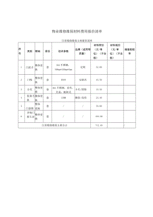 物业维修维保材料费用报价清单.docx