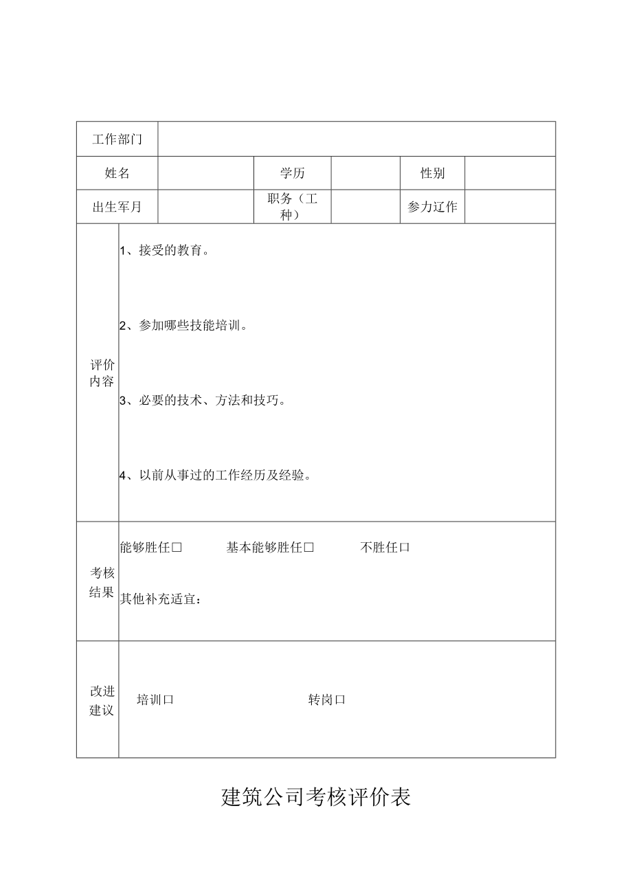 建筑公司考核评价表.docx_第1页