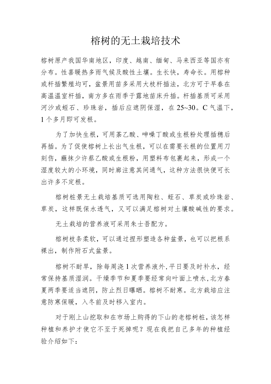 榕树的无土栽培技术.docx_第1页
