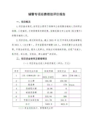 辅警专项经费绩效评价报告.docx