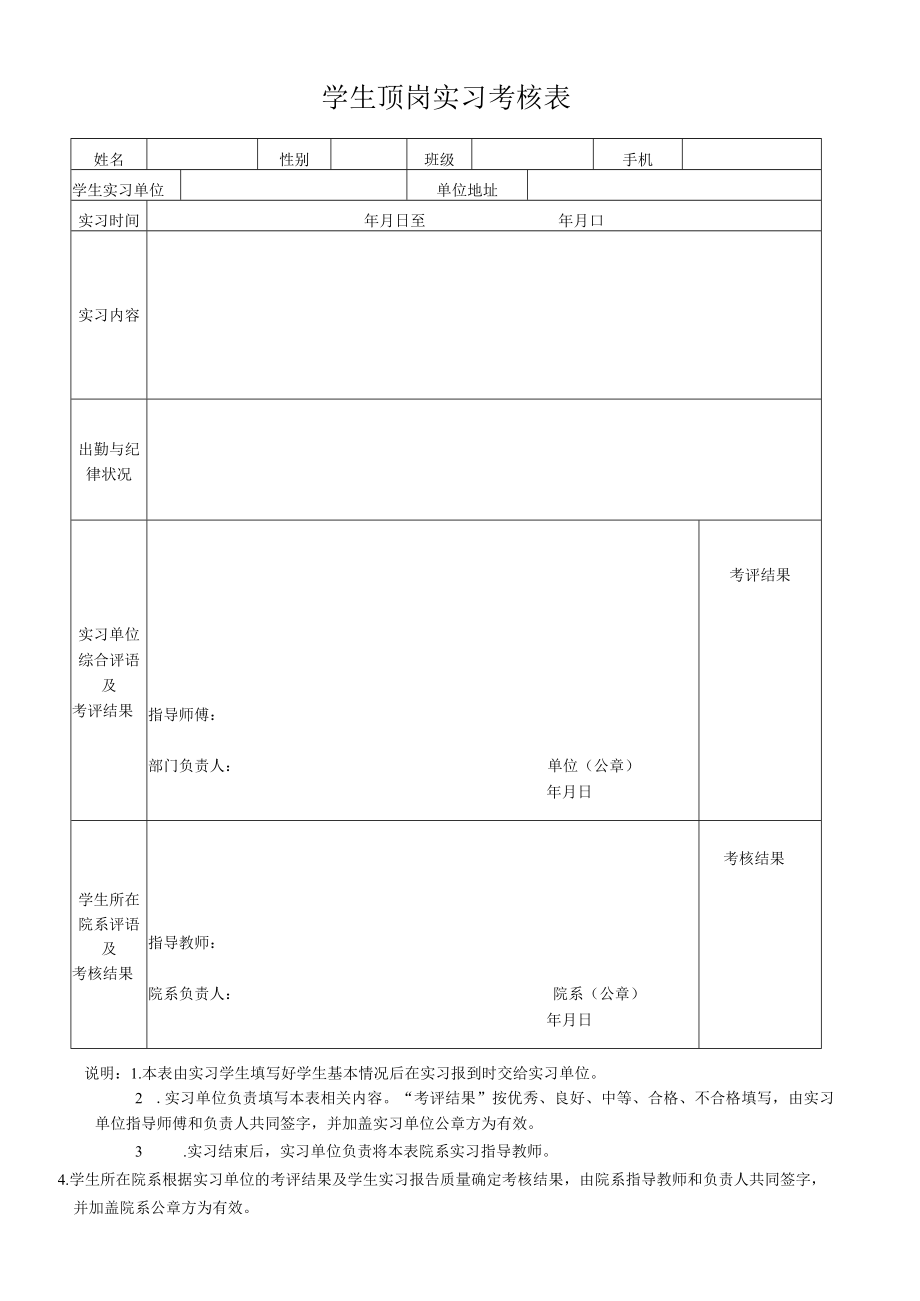 学生顶岗实习考核表.docx_第1页