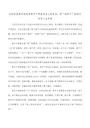 在纪检监察系统优秀青年干部座谈会上的发言：用“闯创干”的劲头书写人生华章.docx