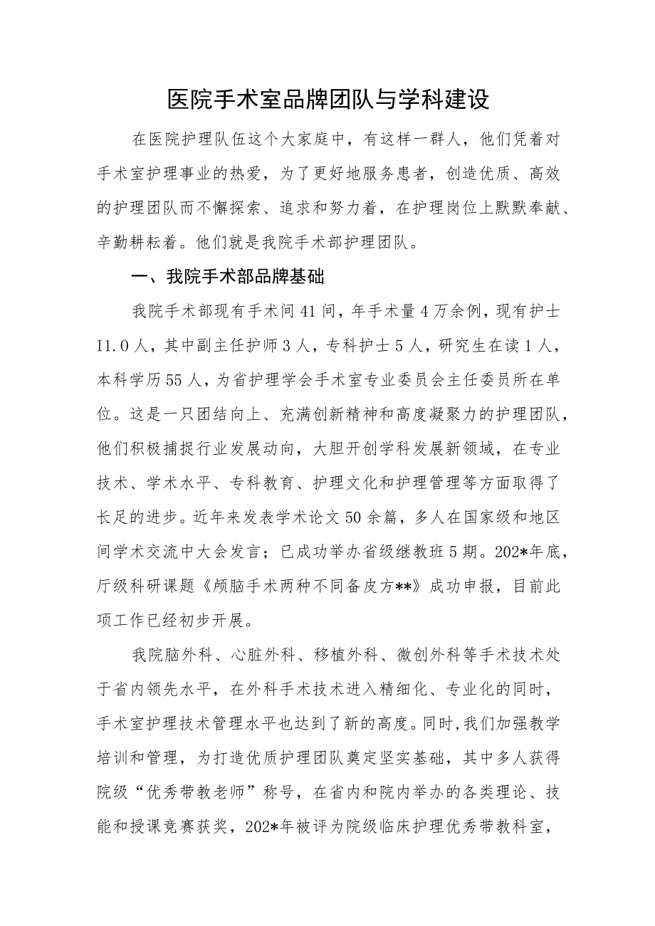医院手术室品牌团队与学科建设.docx_第1页