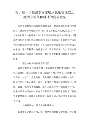 关于进一步加强农村家庭承包地管理禁止抛荒弃耕集体耕地的实施意见.docx