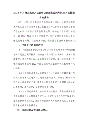 2022年X县残疾人联合会防止返贫监测帮扶第X轮排查自查报告.docx