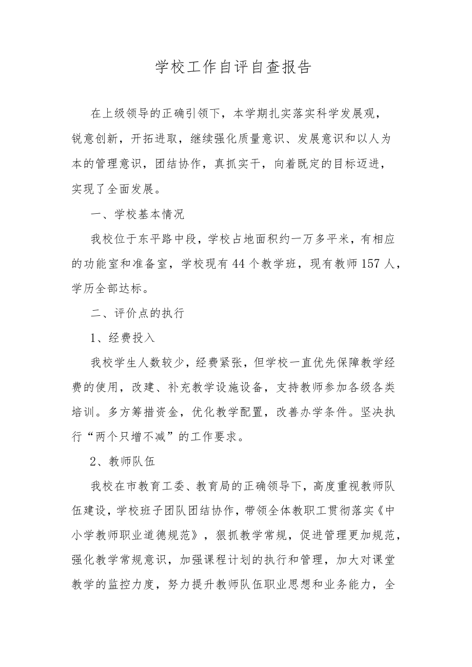 学校工作自评自查报告.docx_第1页