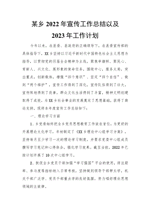 某乡2022年宣传工作总结以及2023年工作计划.docx