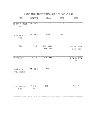 健康教育年度世界爱滋病日街头宣传活动计划.docx
