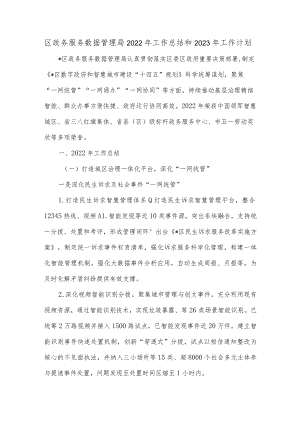 区政务服务数据管理局2022年工作总结和2023年工作计划.docx