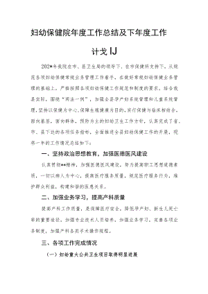 妇幼保健院年度工作总结及下年度工作计划.docx