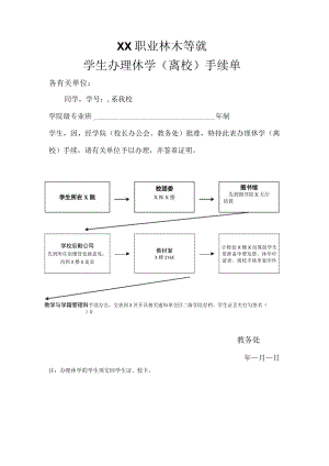 XX职业技术学院学生办理休学（离校）手续单.docx