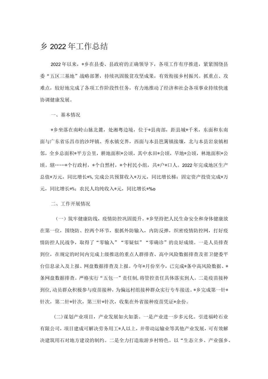 乡2022年工作总结.docx_第1页
