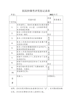 医院控烟考评奖惩记录表.docx