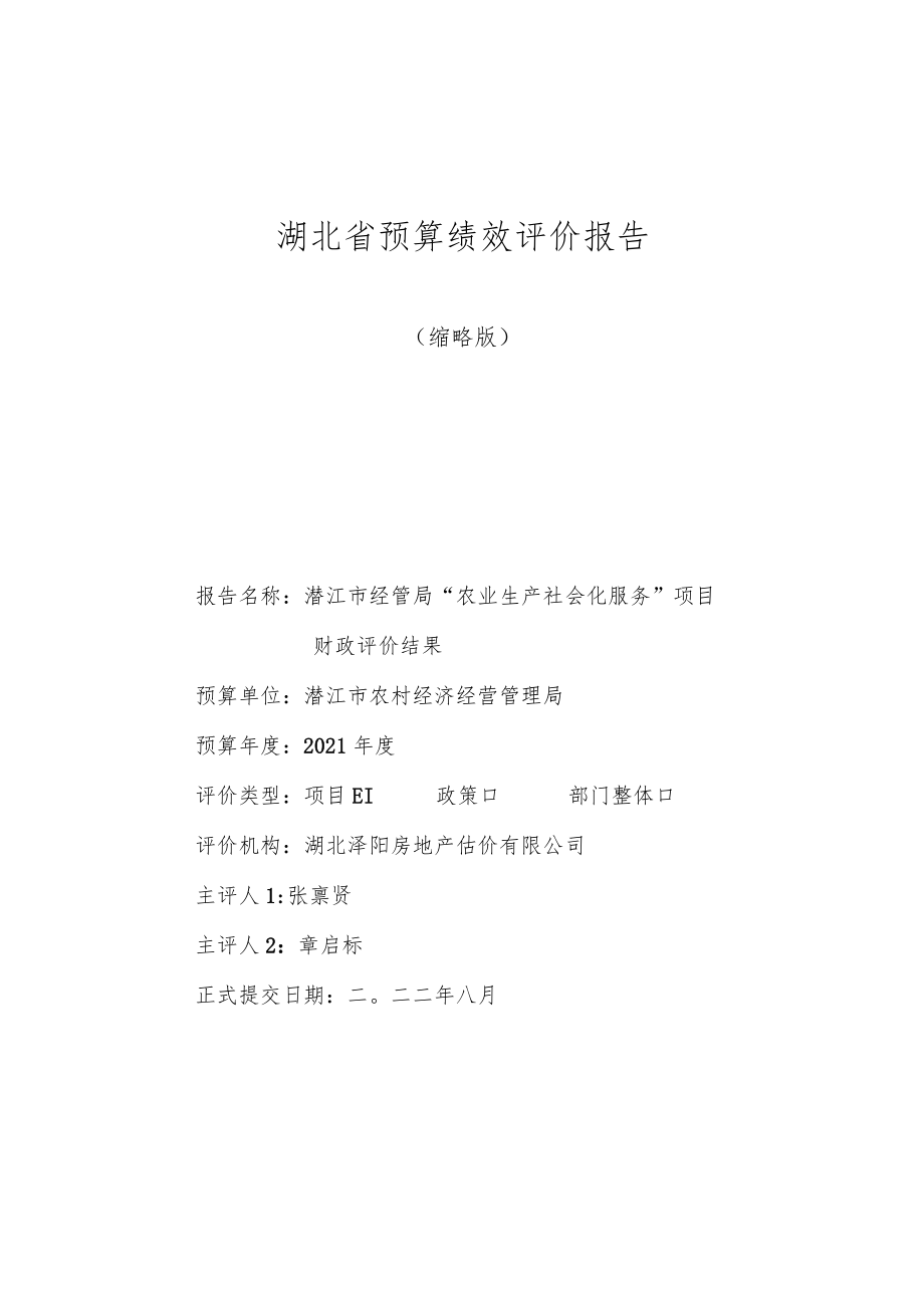 湖北省预算绩效评价报告.docx_第1页