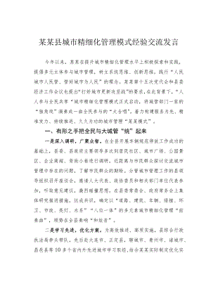 某某县城市精细化管理模式经验交流发言.docx