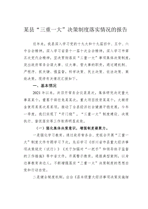 某县“三重一大”决策制度落实情况的报告.docx