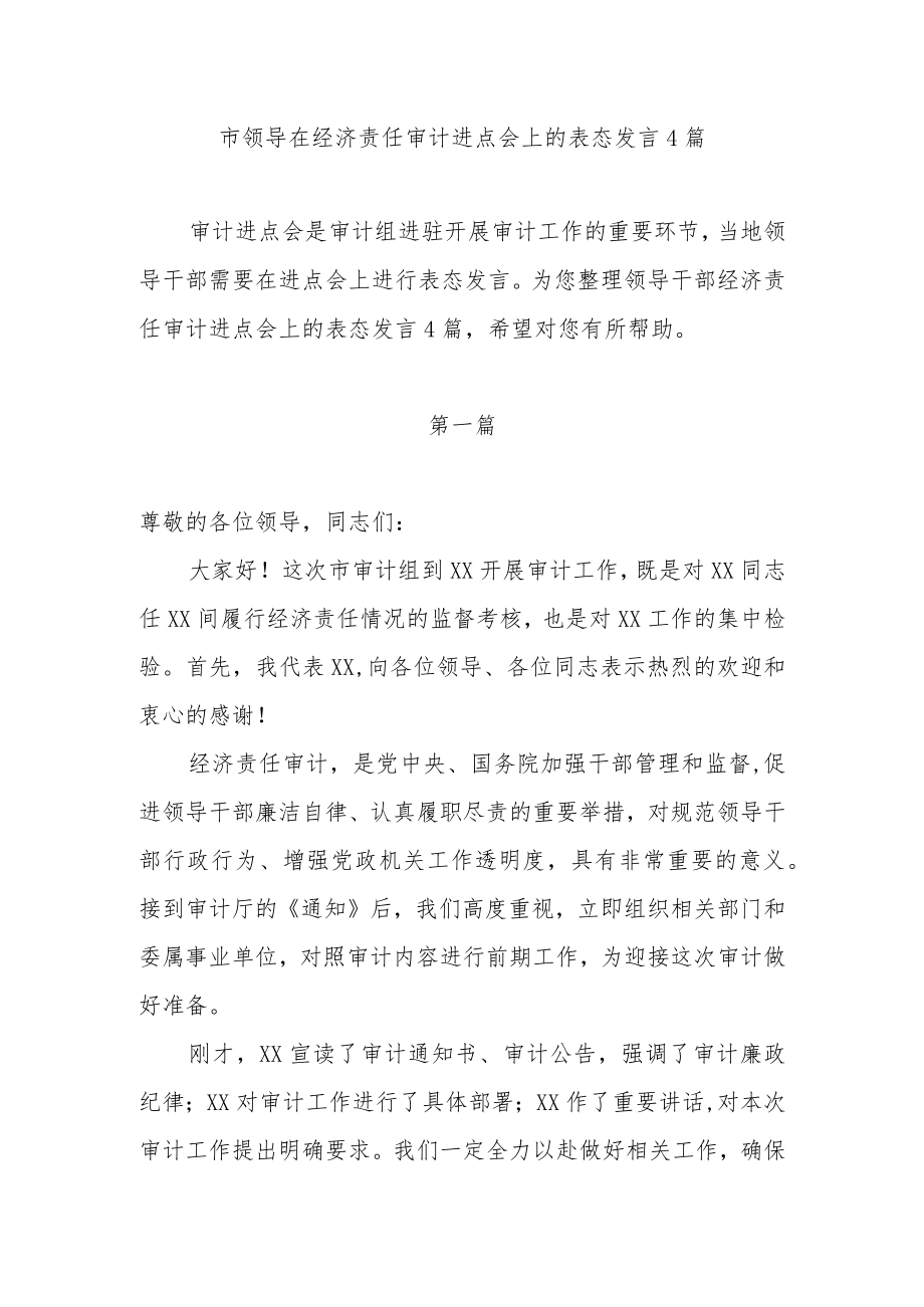 市领导在经济责任审计进点会上的表态发言4篇.docx_第1页