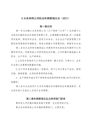 X水务有限公司机动车辆管理办法.docx