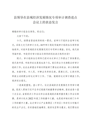 县领导在县域经济发展情况专项审计调查进点会议上的表态发言.docx