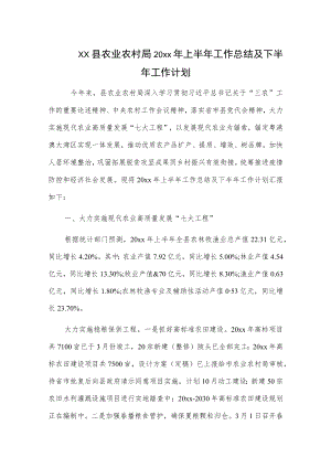 xx县农业农村局20xx年上半年工作总结及下半年工作计划.docx