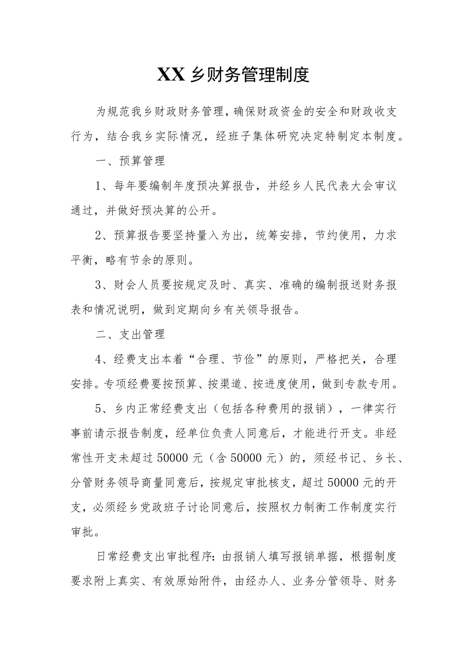 XX乡财务管理制度.docx_第1页