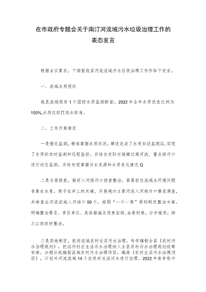 在市政府专题会关于南汀河流域污水垃圾治理工作的表态发言.docx