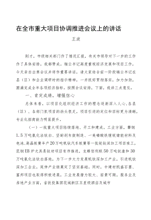 王波：在全市重大项目协调推进会议上的讲话.docx