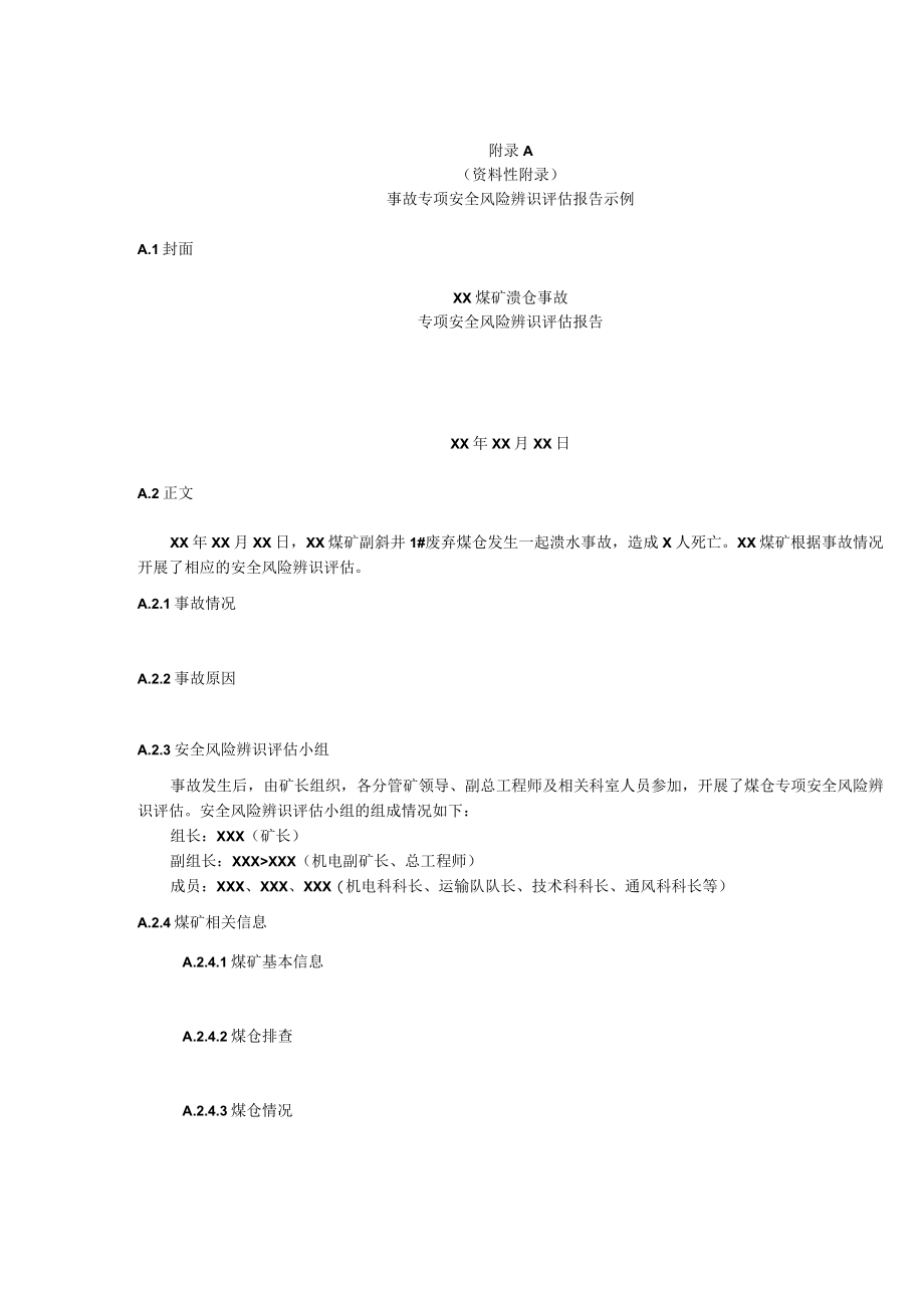 煤矿事故专项安全风险辨识评估报告、安全风险辨识评估结果汇总、重大安全风险管控方案示例.docx_第1页