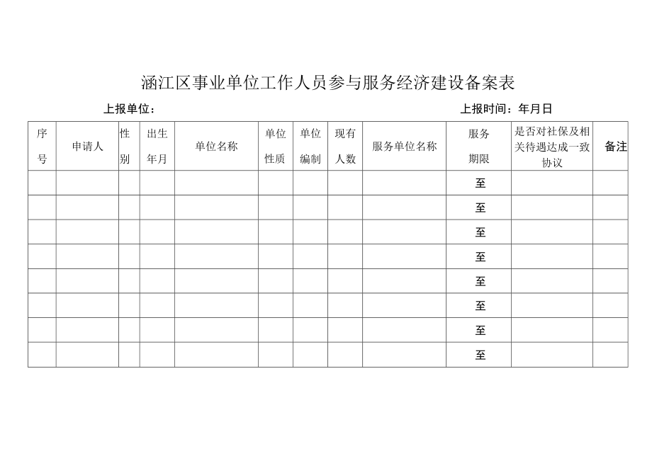 涵江区事业单位工作人员参与服务经济建设备案表.docx_第1页