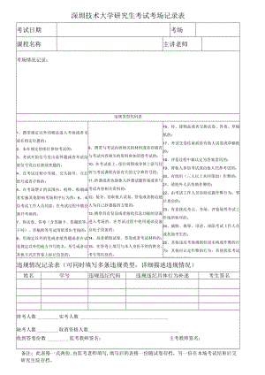 深圳技术大学研究生考试考场记录表.docx