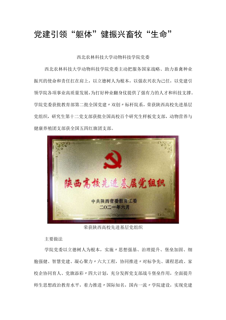 西北农林科技大学：党建引领“躯体”健 振兴畜牧“生命”盛.docx_第1页