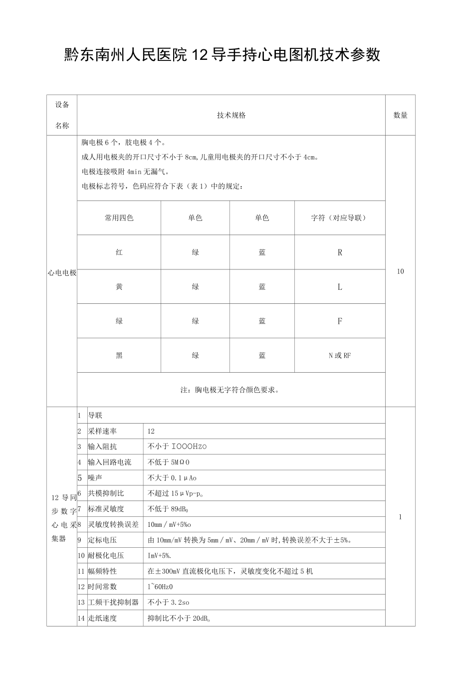 黔东南州人民医院12导手持心电图机技术参数.docx_第1页