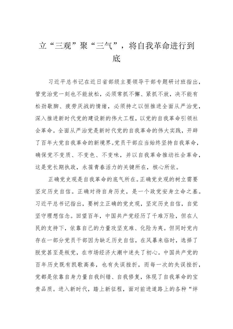 立“三观”聚“三气”将自我革命进行到底.docx_第1页