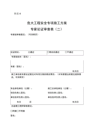 附表4 危大工程安全专项施工方案专家论证审查表（二）.docx