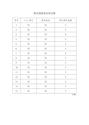 购买国债意向登记簿模板.docx