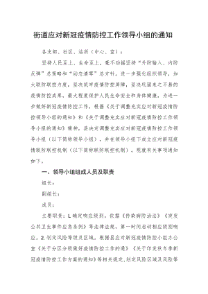 街道应对新冠疫情防控工作领导小组的通知.docx