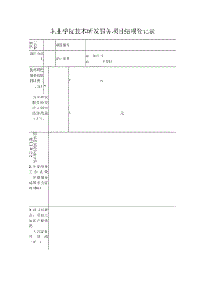 职业学院技术研发服务项目结项登记表.docx