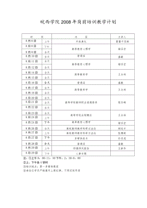皖西学院2008年岗前培训教学计划.docx