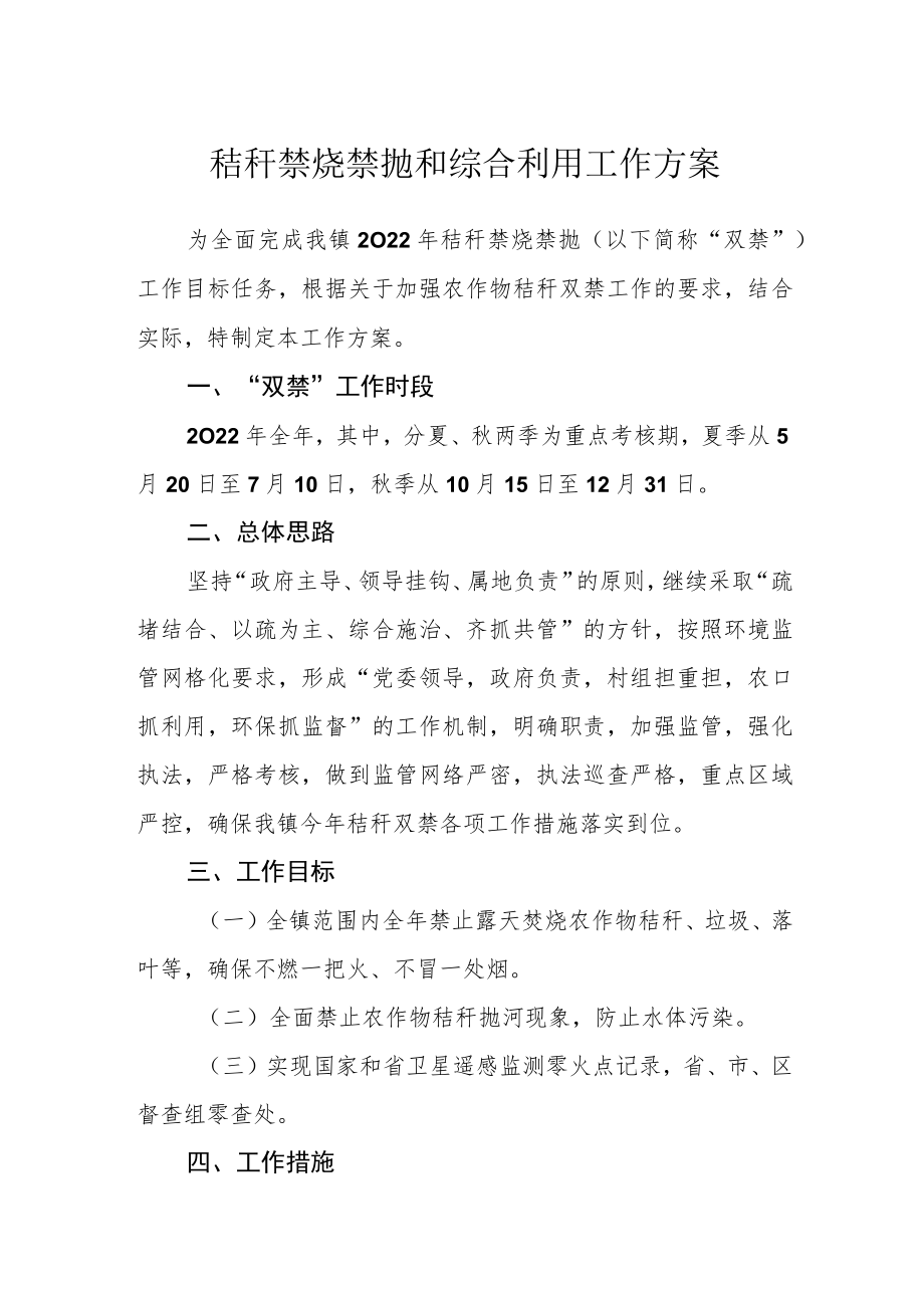 秸秆禁烧禁抛和综合利用工作方案.docx_第1页
