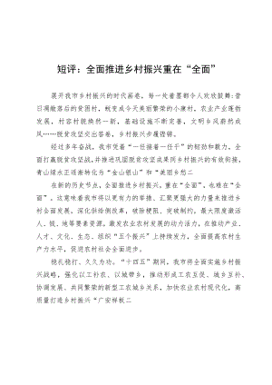短评：全面推进乡村振兴重在“全面”.docx