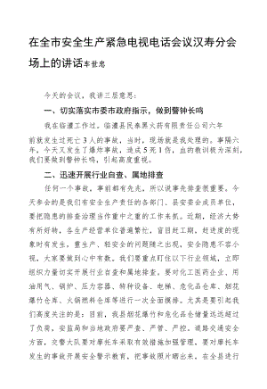 车世忠：在全市安全生产紧急电视电话会议汉寿分会场上的讲话.docx