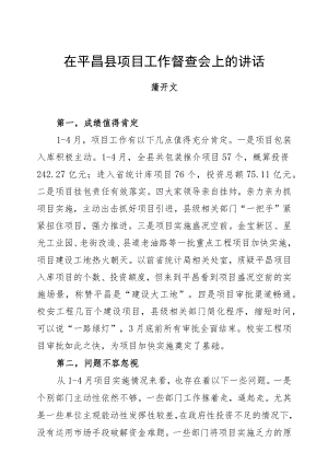 蒲开文：在平昌县项目工作督查会上的讲话.docx