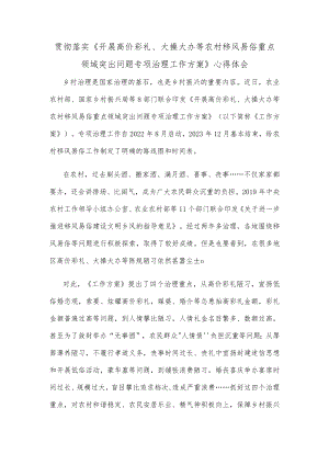 贯彻落实《开展高价彩礼、大操大办等农村移风易俗重点领域突出问题专项治理工作方案》心得体会.docx