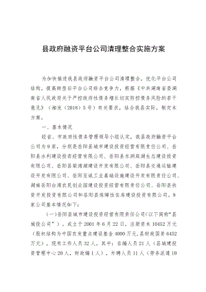 县政府融资平台公司清理整合实施方案.docx